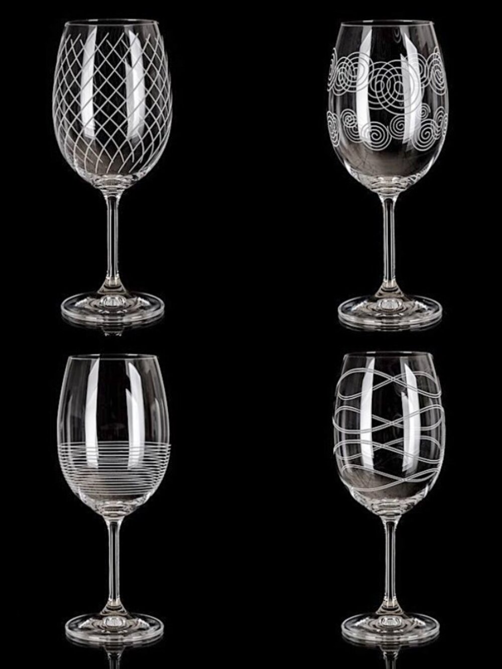 Leona Maison Forine Etched Geometric Pattern Lead Free Crystal Wine Glasses NEW